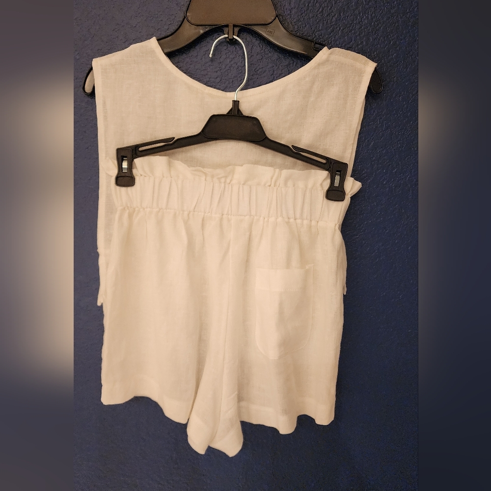 WET Monarch Ainseley High Waist Linen Blend Short Set In Gardenia White Size XS - Picture 4 of 10